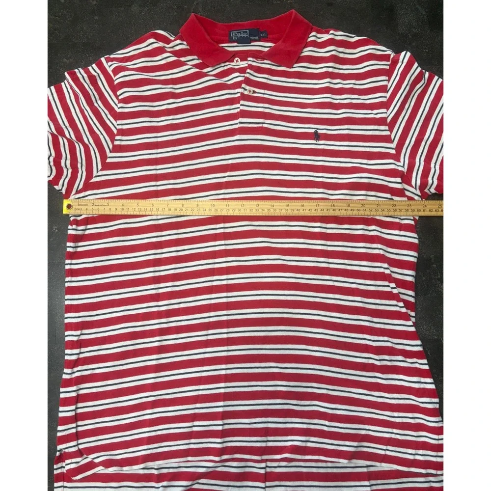 Polo Ralph Lauren Mens XXL Red White Striped Polo Shirt Cotton Pique Pony Tee